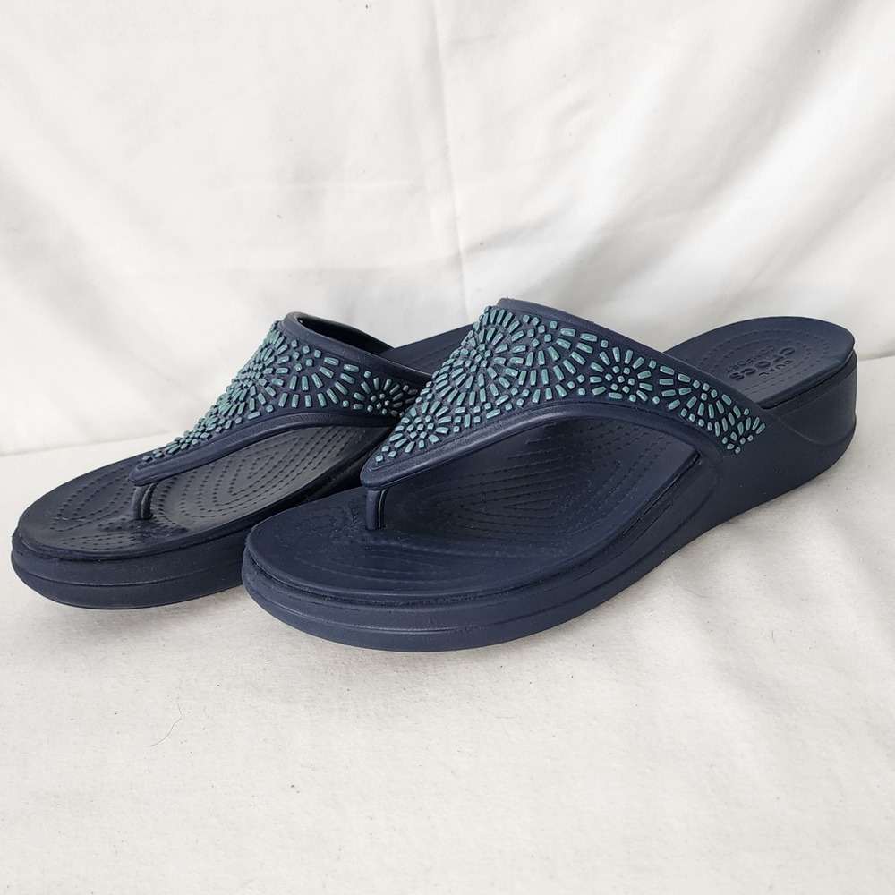 Crocs Monterey Diamante Sandals Dual Comfort-Navy and Teal-Size - Picture 3 of 6